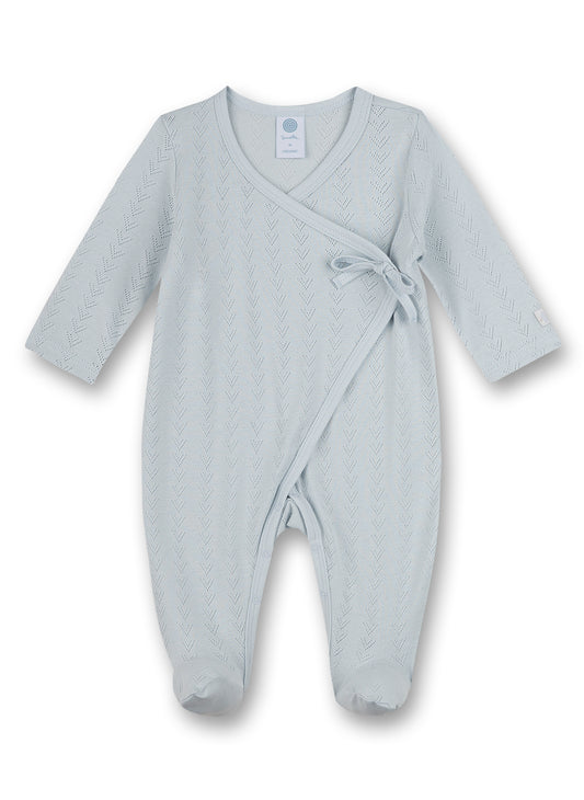 Light blue perforated onesie in organic cotton