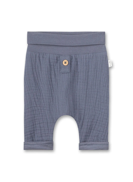 Pantalone BLU PASTELLO in mussola invernale (2/4, 6/9, 9/12 e 12/18 mesi)