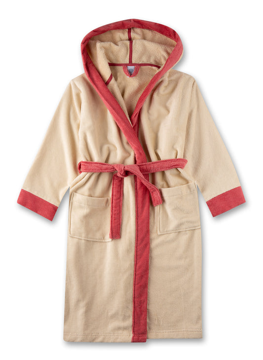 Beige/Orange Girl's Bathrobe in Organic Cotton Terry