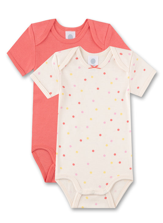 2 Body m/m Bambina Pois e Arancio in Cotone Organico