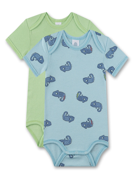 2 bodysuits s/m Chameleons/Green in Organic Cotton